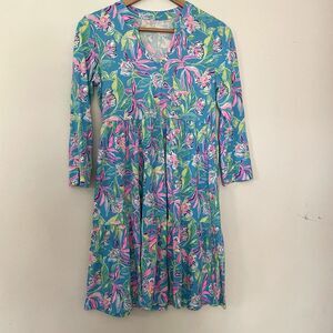 Lilly Pulitzer XS Tiered  Swing Dress Tropical Floral Print Beach Preppy Coastal